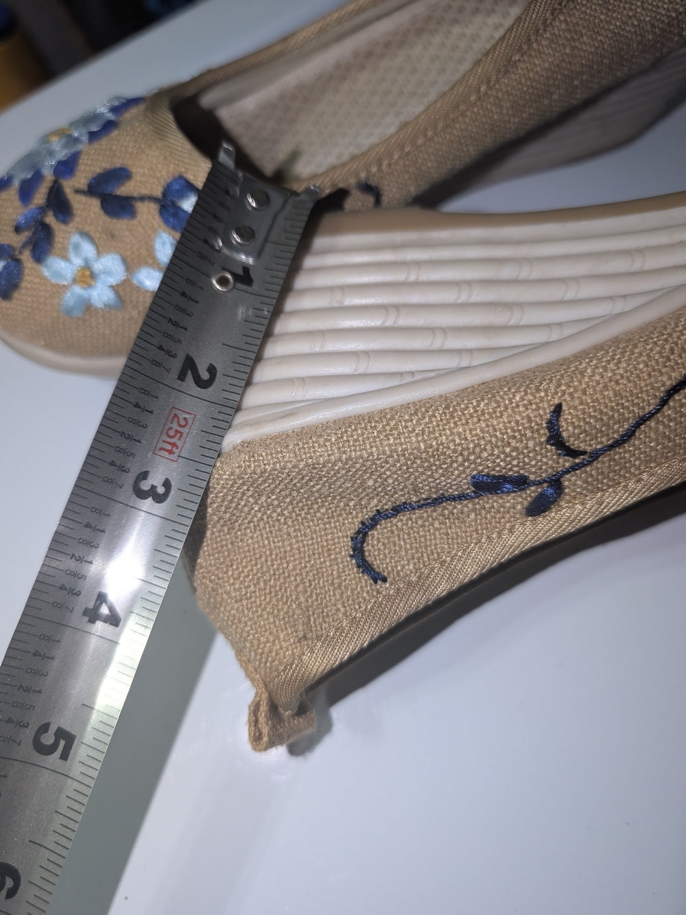 Beige Floral Embroidered Women's Slip-On Flats - Picture 8 of 8